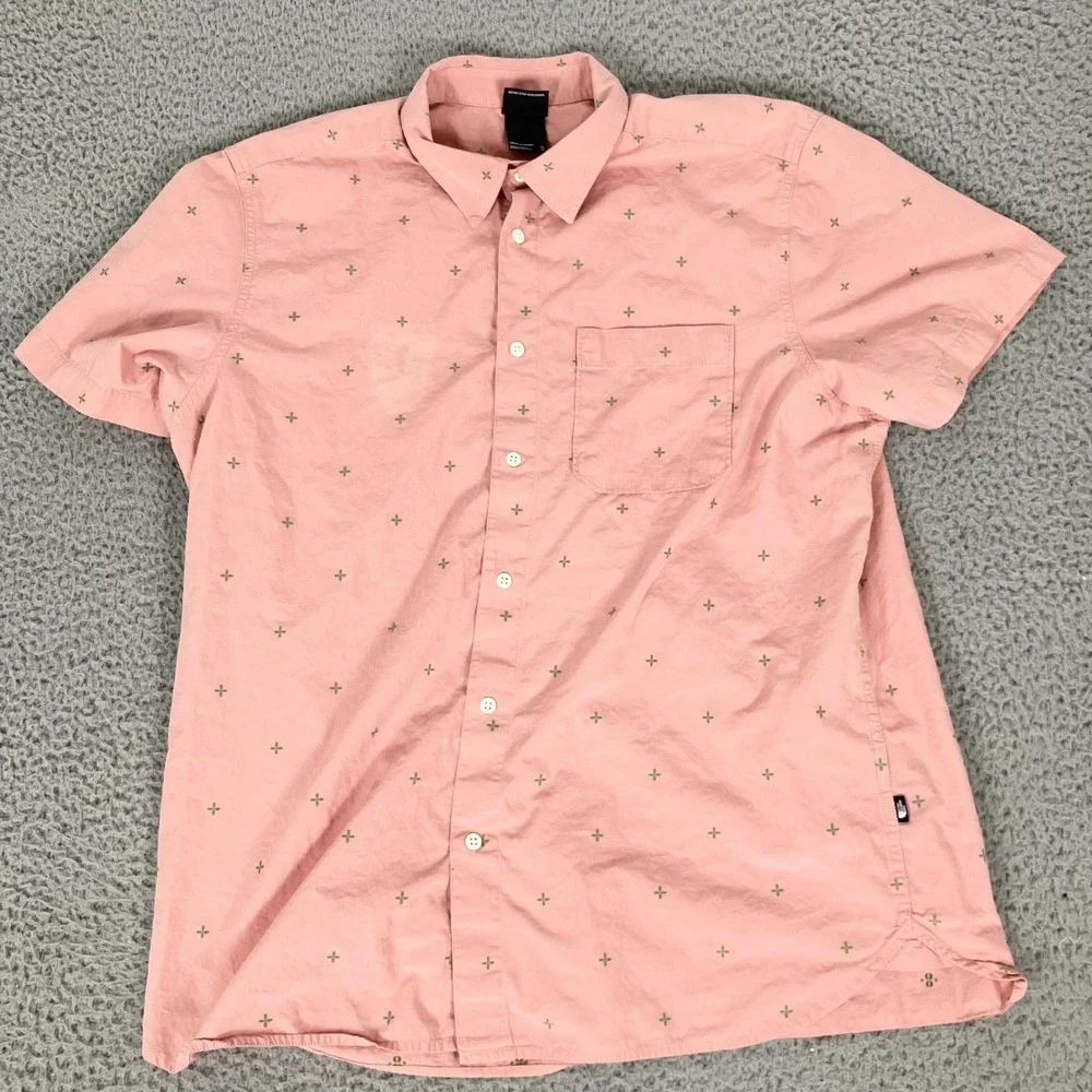 The North Face Shirt Mens XL Pink Geometric Embroidered Short Sleeve Button Up